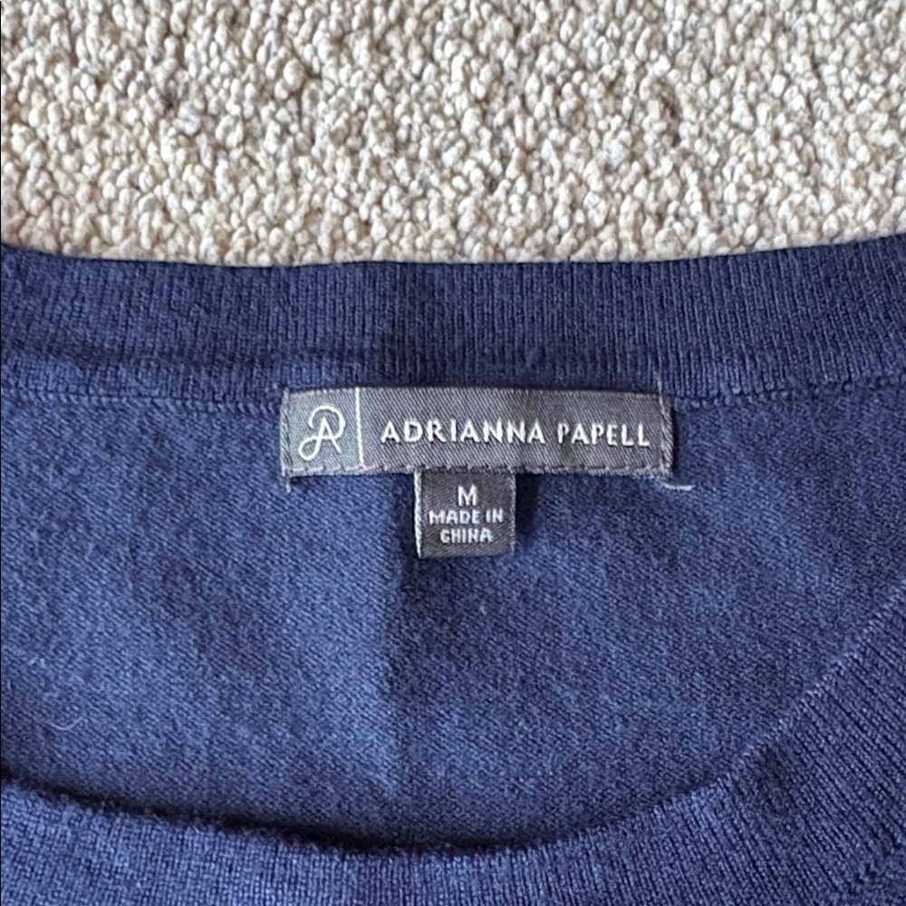 Adrianna Papell Dark Blue Ruffle Hem Sweater Tee - Picture 2 of 6